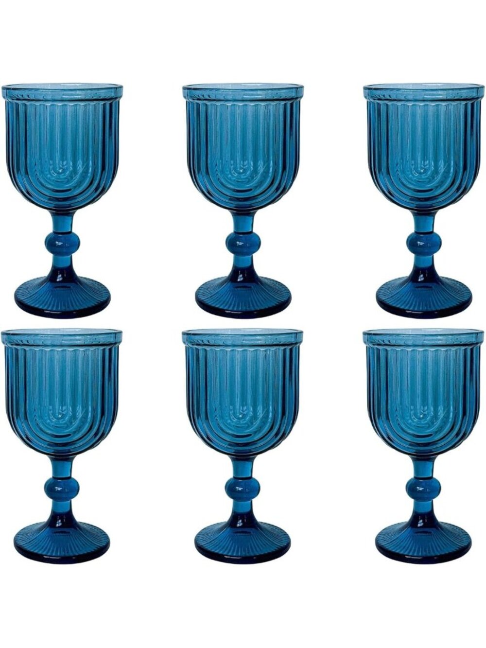 Vintage Blue Glass Water Goblets Set of 6 | 10 oz Wine Glasses for Parties